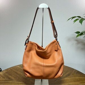 Coach Orange Brown Leather Coachpebbled Shoulder Bag